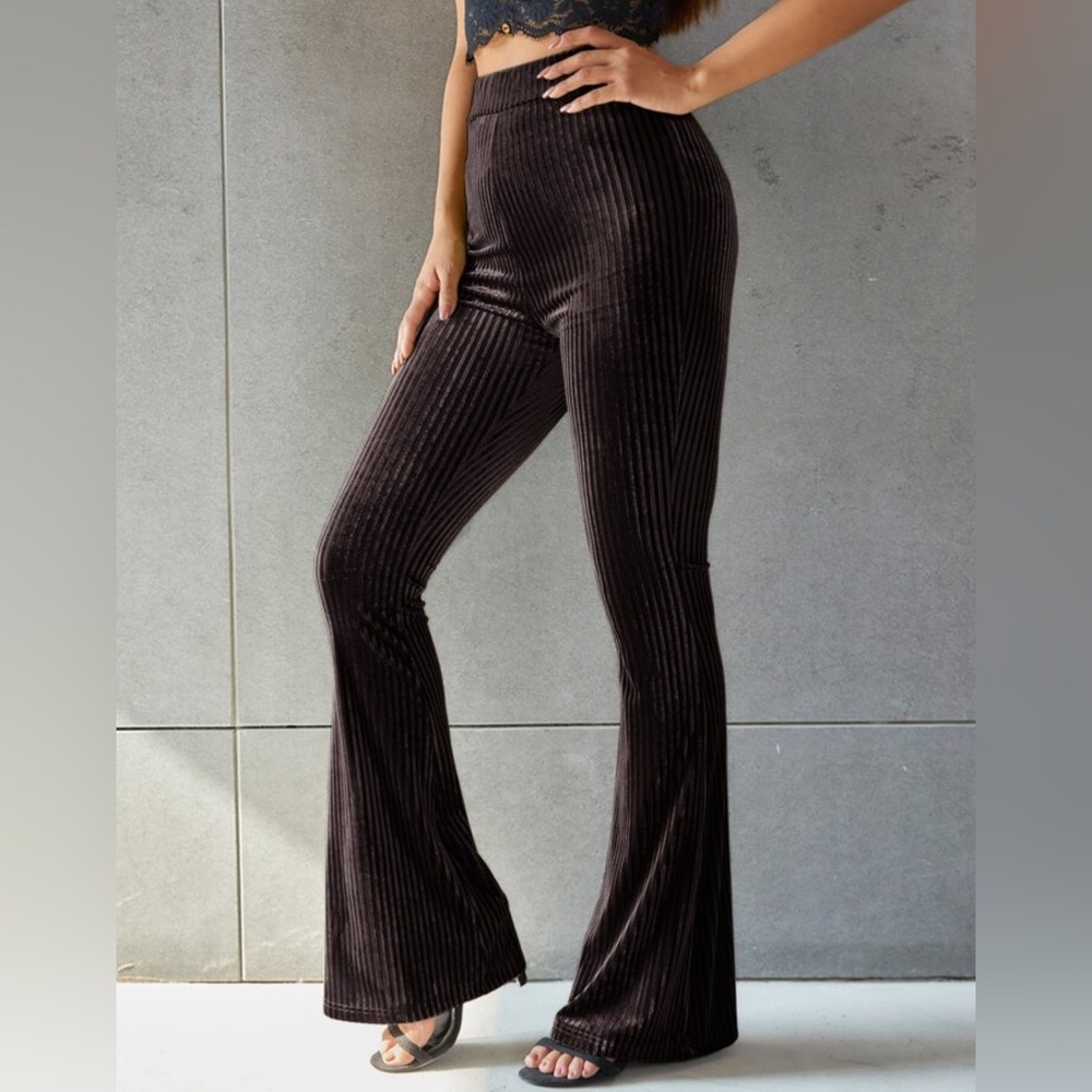 SHEIN size large velvet chocolate brown nwot flared bell bottom pants